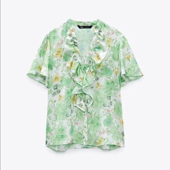 ZARA RUFFLED FLORAL PRINT BLOUSE - Picture 4 of 7